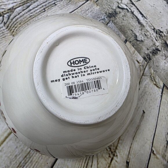 Home Holiday Pine Cone Bowl Red Green Brown on Cream 5.5" - Picture 6 of 6